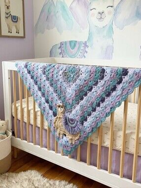 Handmade Crochet Llama Applique Baby Blanket Stroller Car Carrier Lap Afghan